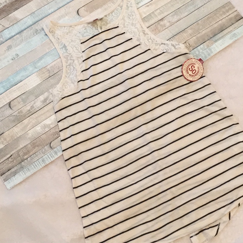 Black/Cream Tank Top with Lace Detailing